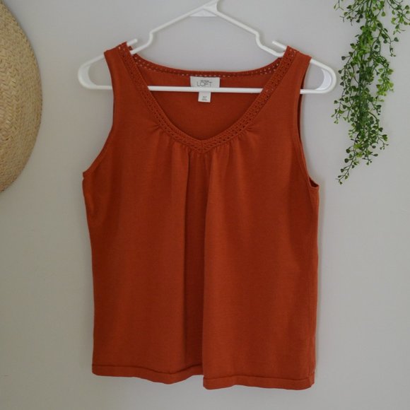 Ann Taylor Loft Knit Tank Top Crocheted Neckline Rust Womens Size XLP - Picture 11 of 11